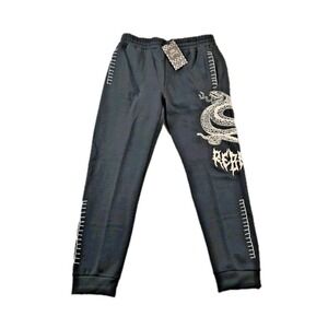 NWT Rebel Vengeance Men's Jogger Pants Elastic Waist Embroidered Snake Design XL
